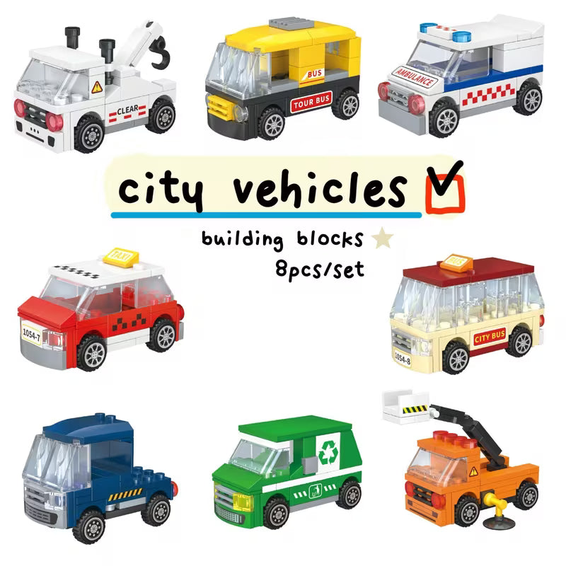 8pcs City Vehicle Building Blocks Set