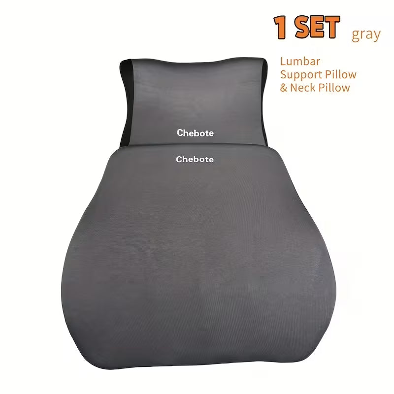 Memory Foam Car Seat Cushion Set: Lumbar Support Pillow & Neck Pillow, Breathable Ergonomic Comfort for Long Drive
