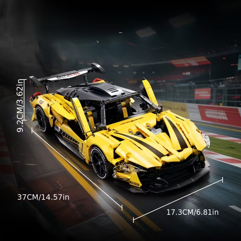 New 2026 ABS Plastic Building Blocks, Yellow Sports Car Interlocking Blocks, Desktop Bookshelf Ornament, Hands-On Assembly Toy, Holiday Gift