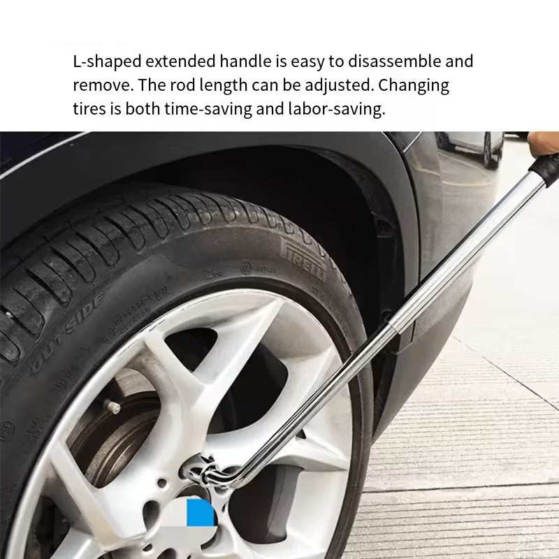 HOMEFISH 3pcs 1/2inch Car Tire Wrench, Chrome Vanadium Steel, Extended Tire Change Tool Set L-shaped Retractable Sleeve,