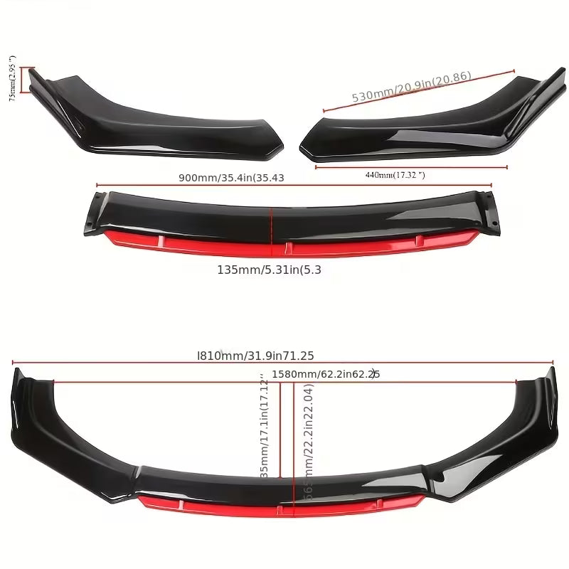 4pcs/Set Material Car Front Lip Spoiler Kit - Stylish Appearance Upgrade, Small Vehicle Bumper Modification Additions