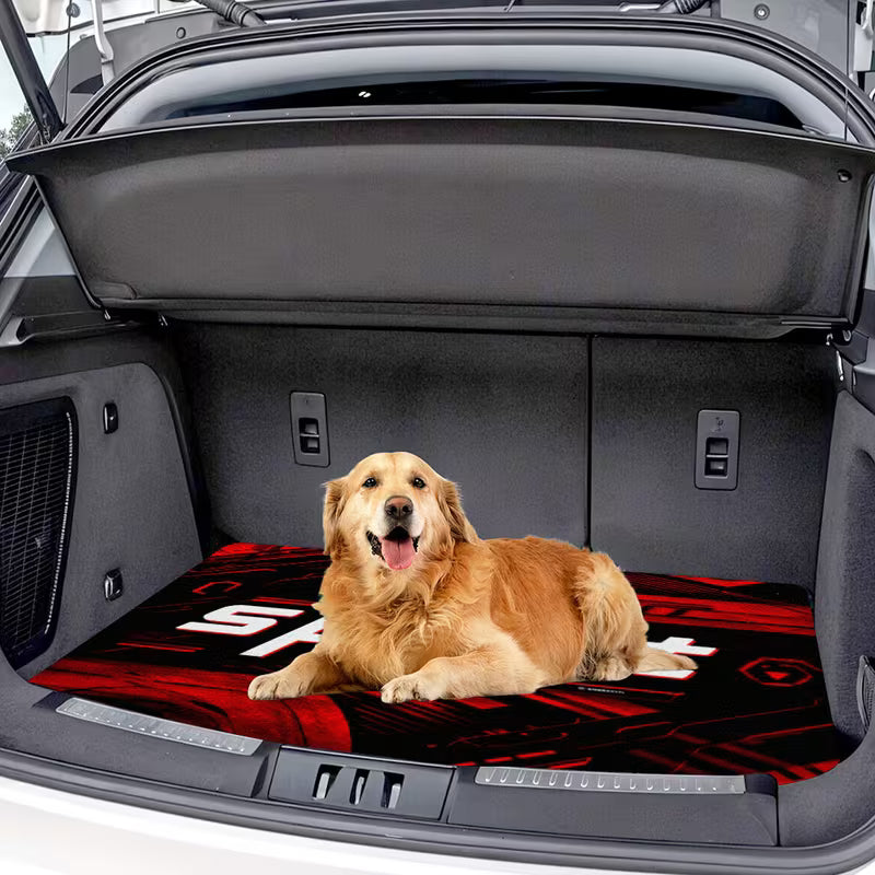 1pc Red Black Sci-Fi Athletic Letter Print Car Trunk Mat, Durable Interior Protection Floor Liner