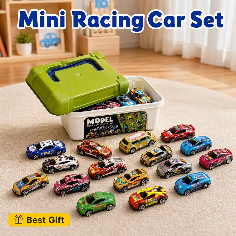 19Pcs Toy Car Party Favor Set, Multi-Item Car Toys with Storage Box