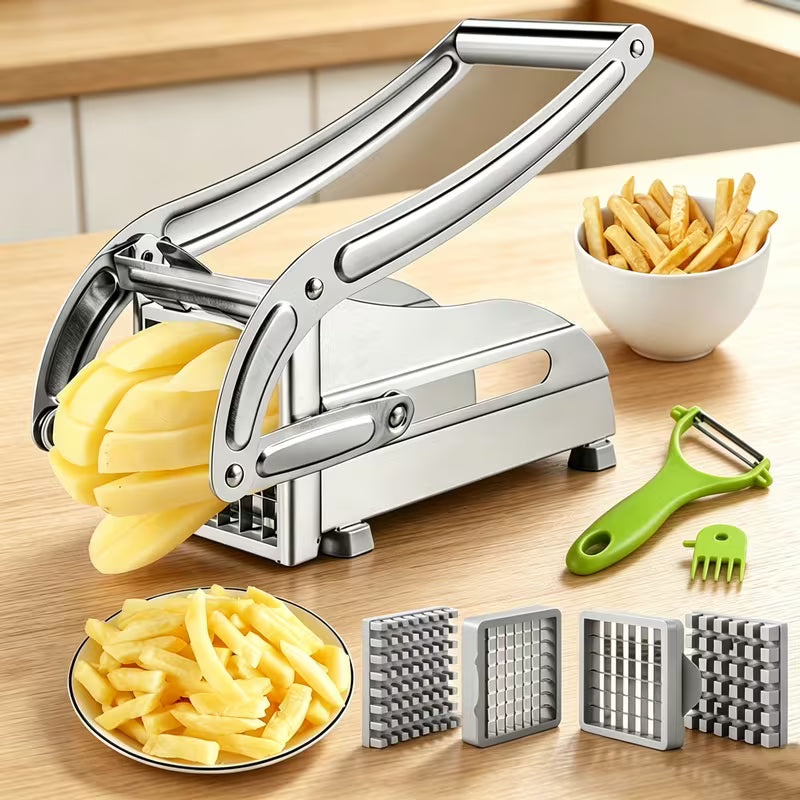 7pcs Stainless Steel Vegetable French Fry Cutter Set with Peeler and Cleaning Accessories, Multi-Functional Kitchen Gadget for Potatoes & Carrots