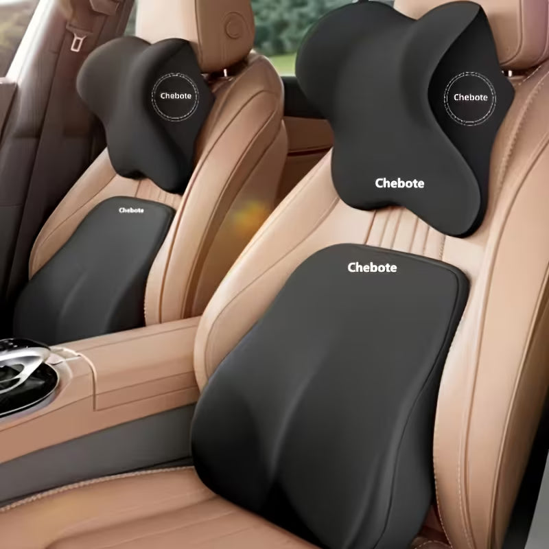 Memory Foam Car Seat Cushion Set: Lumbar Support Pillow & Neck Pillow, Breathable Ergonomic Comfort for Long Drive