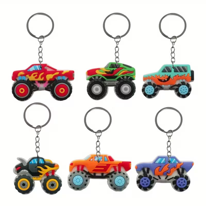 6Pcs Cartoon Truck Keychains, Racing-Themed PVC Off-Road Vehicle Charms