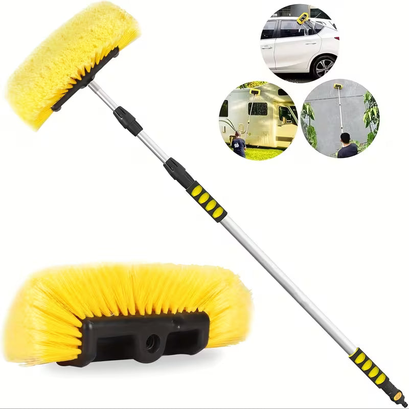 12ft Car Wash Brush with Long Handle, Flow-Thru Car Washing Brush with Hose Attachment, 12-Inch Soft Bristle Brush