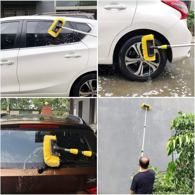 12ft Car Wash Brush with Long Handle, Flow-Thru Car Washing Brush with Hose Attachment, 12-Inch Soft Bristle Brush