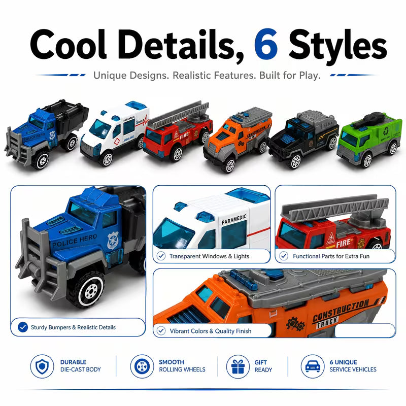 Mini Alloy Engineering and Rescue Vehicle Toy Set, Fire Truck, Ambulance and Off-Road Cars