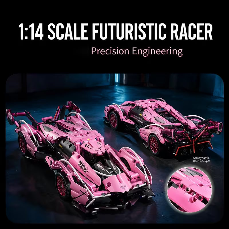 1000PCS Pink Super Sports Car Building Blocks, DIY Model Kit