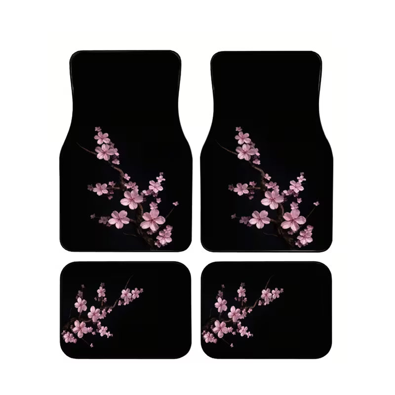 4PCS Cherry Blossom Car Floor Mats, Universal Fit Floral Auto Mats