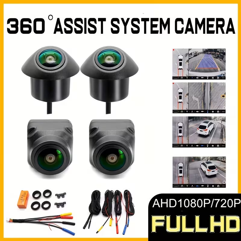 1 Set [Panoramic View] Car Camera 360°Surround Bird View Car Camera Panoramic Left Right Front Rear 4-way Camera for Car Android Player AHD1080P HD Night Vision Camera