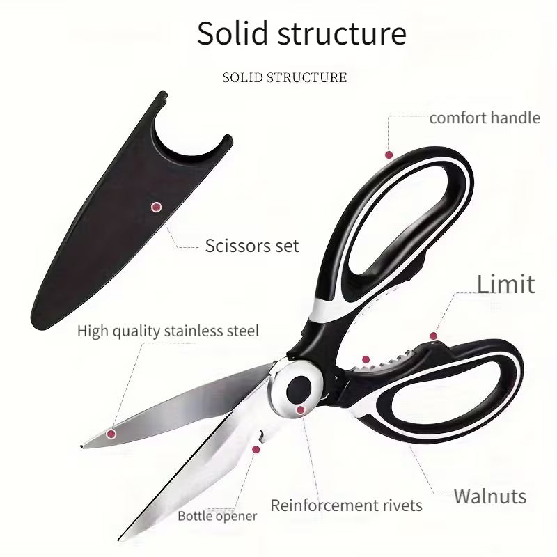 1pc Durable Stainless Steel Kitchen Scissors, Multi-Functional Food Scissors for Fish, BBQ & Bone Cutting, Sharp Blades, Ergonomic Handle