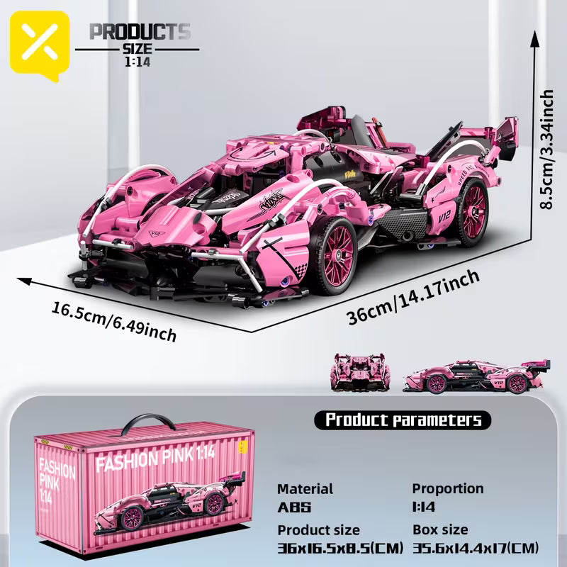1000PCS Pink Super Sports Car Building Blocks, DIY Model Kit