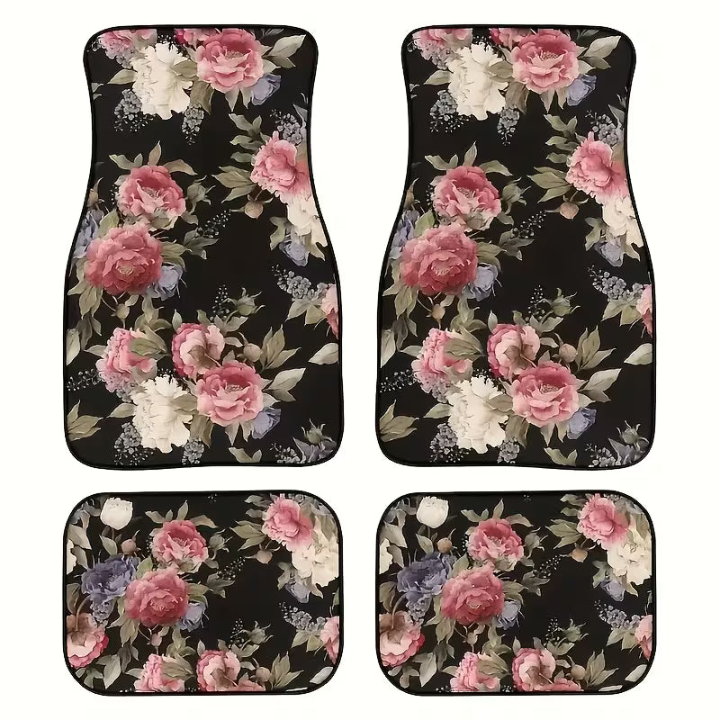 4pcs Fashion Floral Universal Car Floor Mats • Comfortable • Suitable for Most Car Models • Perfect Gift for Men and Women