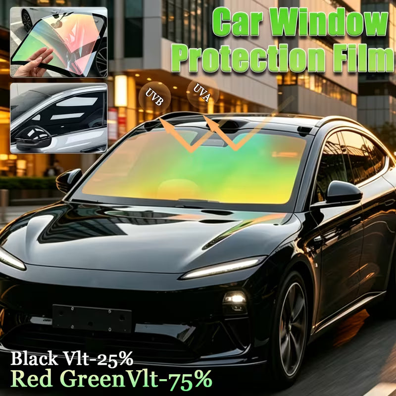 &nbsp;2 Rolls High-Definition Red Green Chameleon VLT 75% Car Window Film Unidirectional Perspective, Black Window Film VLT 25%, Effectively Blocking Ultraviolet Rays