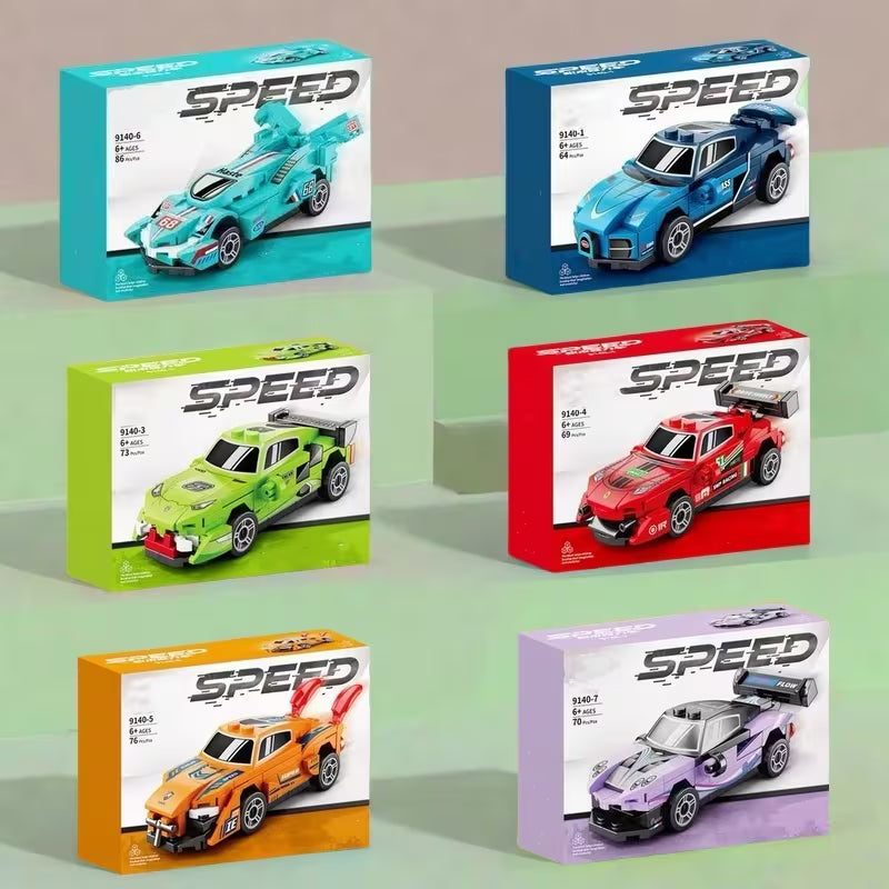[Miniature Car Blocks] 6pcs Miniature Car Building Blocks, Small Particle Toy Speed Pull Back Car Model