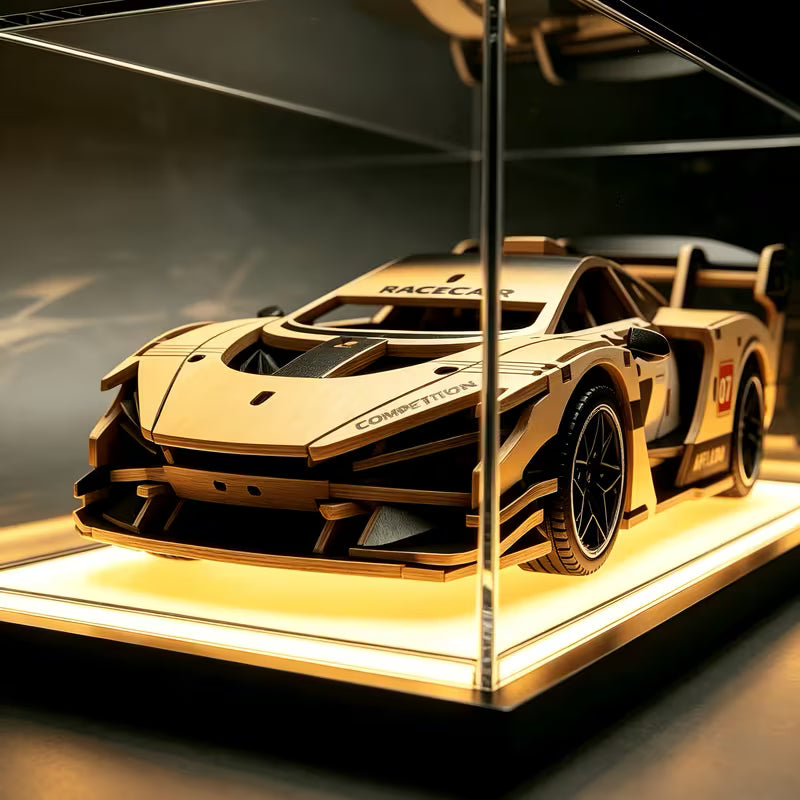 3D Wooden Racing Car Puzzle Kit, DIY Assembly Sports Car Vehicle Model, Hand Craft Wood Building Set, Desktop Display Decor for Hobby Collectors