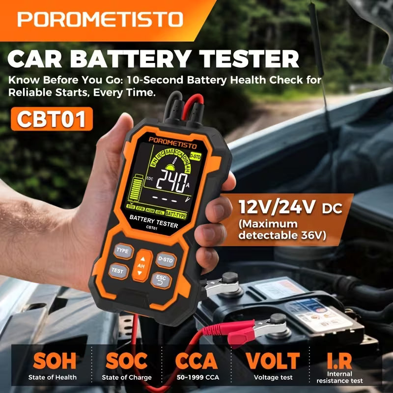 Battery Tester 12V/24V MAX 36V Battery Analysis Test Tool, Digital Tester for STD, EFB, AGM, GEL Batteries, Precision Measurement Battery Tester