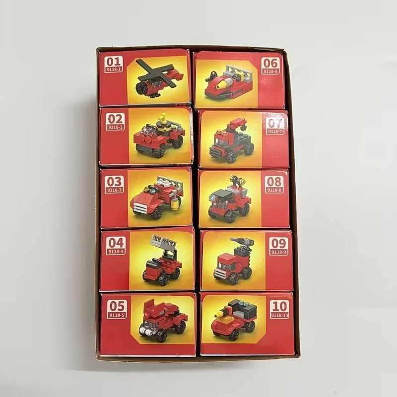 10pcs Red Fire Truck Building Blocks Set, Car Model Bricks Kit, Perfect Gift for Youngsters