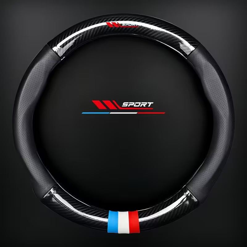 1pc Car Fiber Leather Grain Steering Wheel Cover, Sports Style Car Steering Wheel Cover Fiber Leather Grain, Non-Slip Sweat-Absorbing,