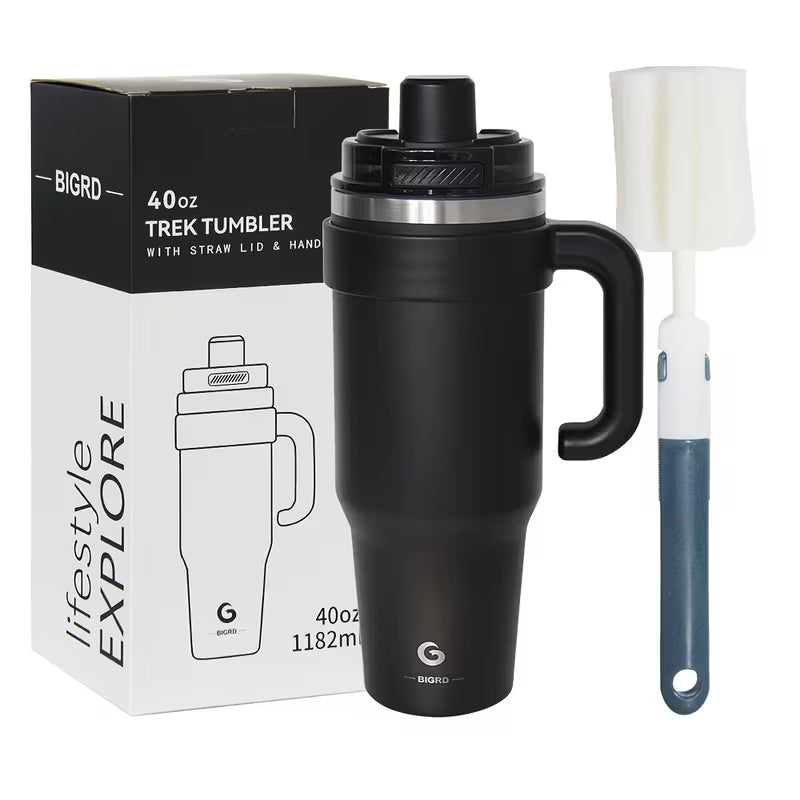 BIGRD 40Oz Vacuum Insulated Travel Tumbler, 1182Ml Double Wall Stainless Steel Cup with Handle And Straw Lid,