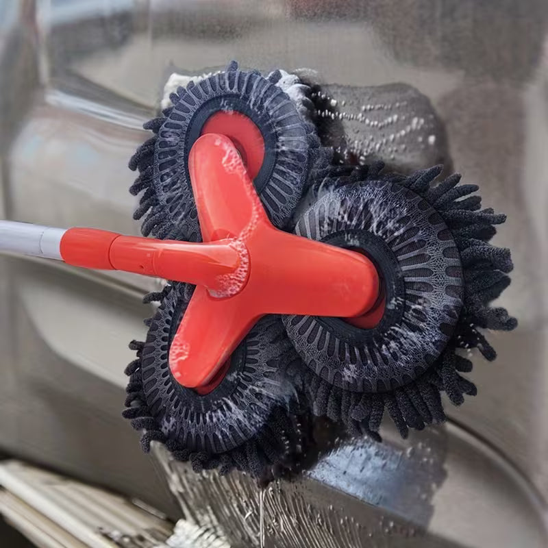 Newly Upgraded Microfiber Car Wash Brush Mop Kit with Long Handle, Chenille three Brush Head Mop, Duster Cleaning Supplies