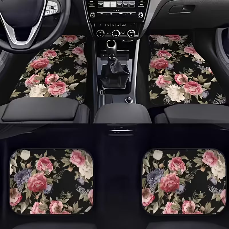 4pcs Fashion Floral Universal Car Floor Mats • Comfortable • Suitable for Most Car Models • Perfect Gift for Men and Women