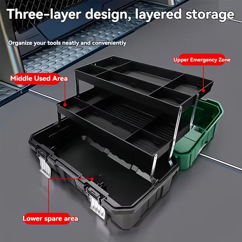 Large Plastic Tool Box Organizer | Multi-Layer Portable Storage Box for Tools & Small Parts