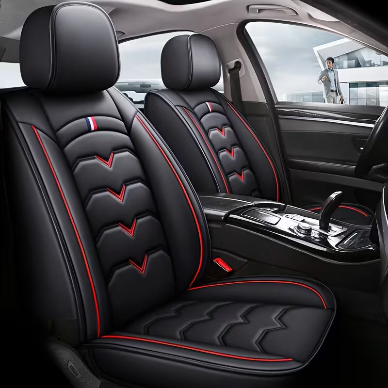 5-Seat Car Seat Cover Complete Set, Fits 95% 5-Seaters, Premium PU Leather, Breathable, All-Season Seat Protection