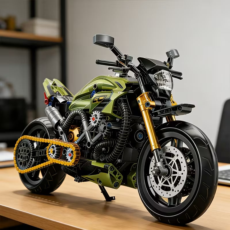 1:8 Large Scale Iron Knight Motorcycle Building Blocks