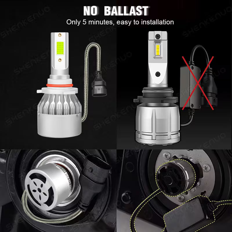 6pcs 8000K Ice Blue LED Headlight Bulbs, 9005 H11 H16/5202, High/Low Beam & Fog Lights