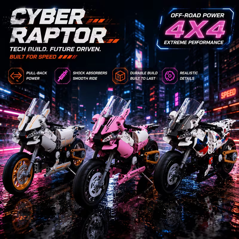 Tech Motorcycle Building Blocks, DIY Model Kit with Steering