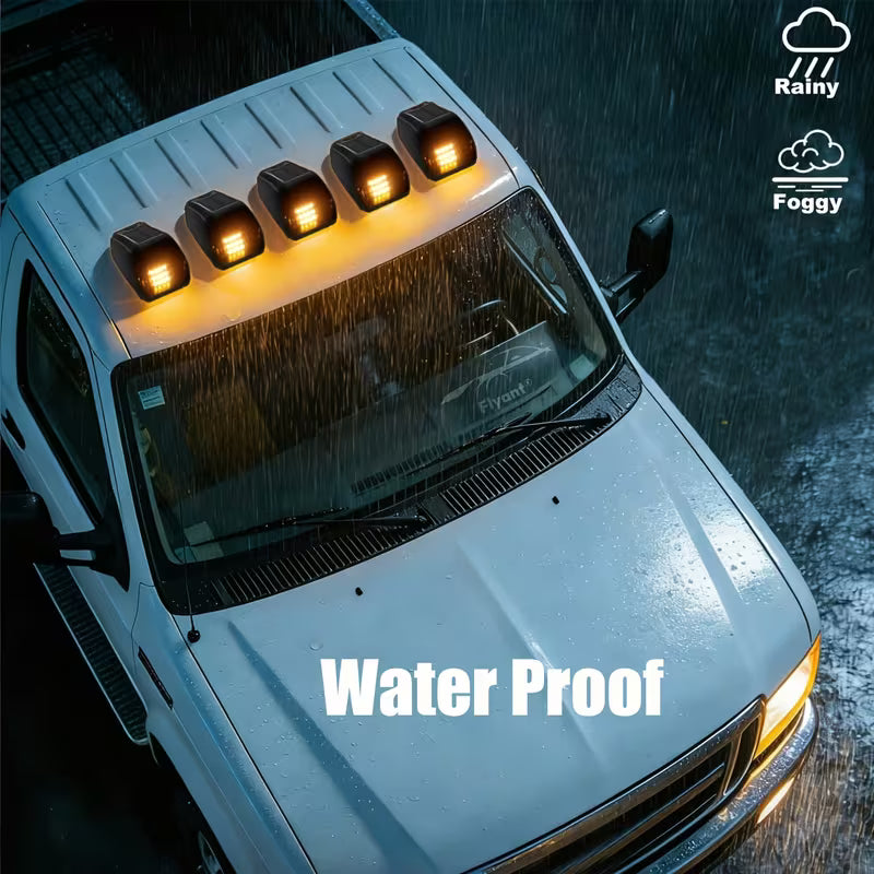 5pcs Solar Cab Lights For Trucks, Wireless No Drill Roof LED Marker Amber Lights, Waterproof