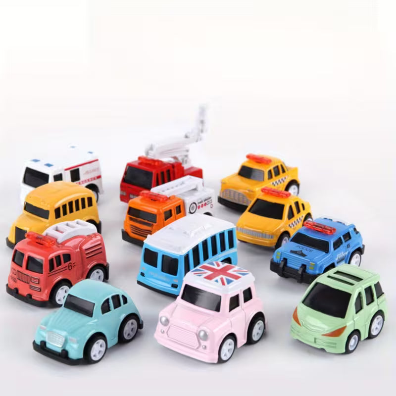 12pcs/Set Classic Car Toy Simulation Alloy Cartoon Car Toy Model Educational Toy for Kids Boys