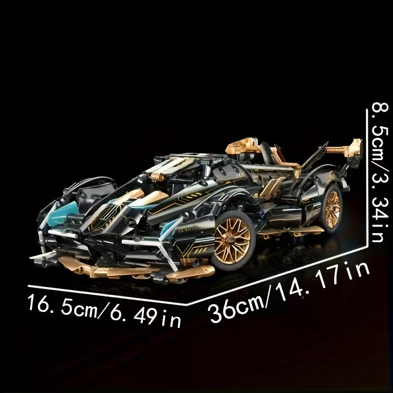 1280+pcs Black Super Sports Car Building Block Model Cool Desktop Ornament Decoration Display Exquisite Halloween/Christmas/Birthday Gift