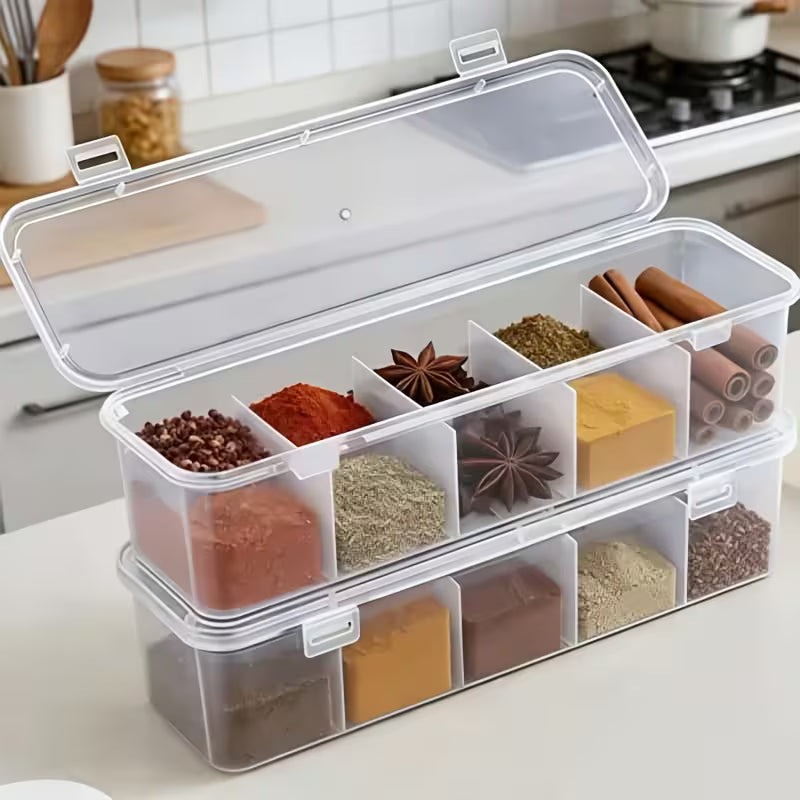 Five-Compartment Multi-Size Storage Containers - Stackable Reusable Spice, Snack & Grain Organizer