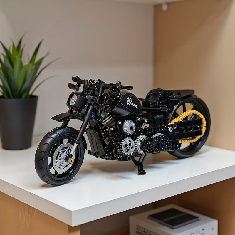 2026 Cool Black Motorcycle Model Building Kit, Durable ABS Plastic Material, Home/Office/Desktop Decoration, 3D Block Toy