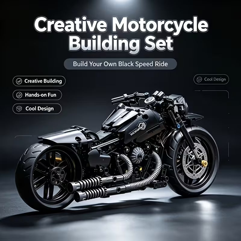 2026 Cool Black Motorcycle Model Building Kit, Durable ABS Plastic Material, Home/Office/Desktop Decoration, 3D Block Toy