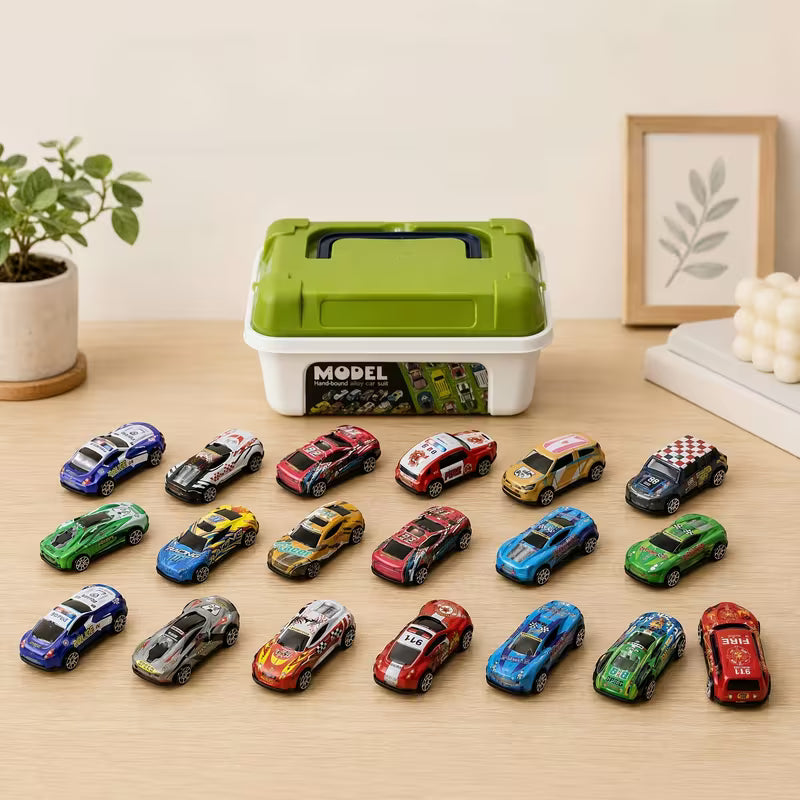 19Pcs Toy Car Party Favor Set, Multi-Item Car Toys with Storage Box