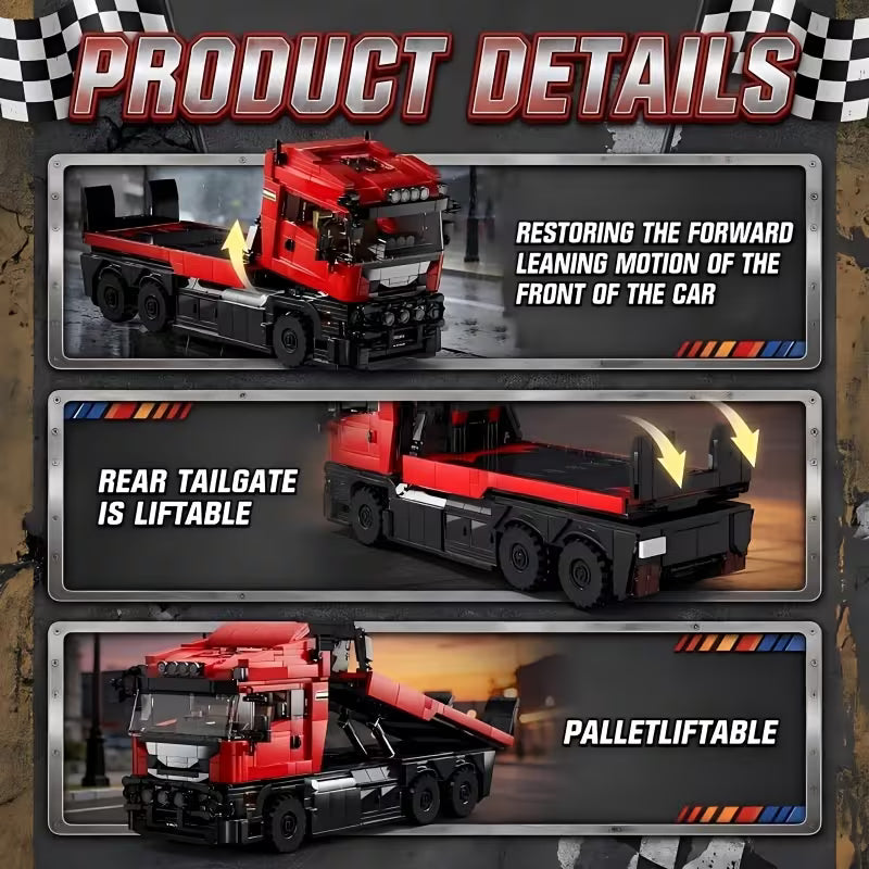 Red Supercar And Tow Truck Building Set, Creative Engineering Toy Model, Construction Block Kit for Collectors, 1728pcs