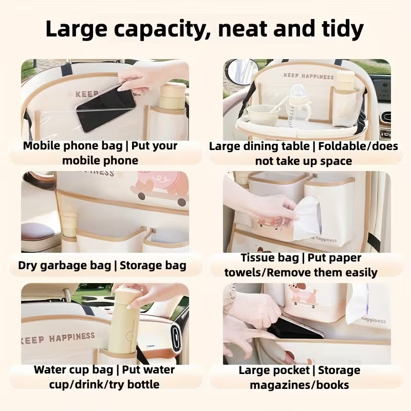 Car Multi-Pocket Classified Seat Back Storage Bag - Can Be Used As a Cup Holder, Phone Holder, Tissue Box, Trash Can, File Bag,