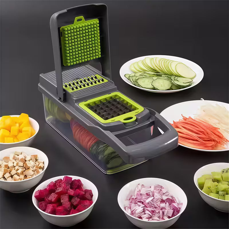 14-in-1 Multifunctional Vegetable Chopper with Colander, Manual Veggie Dicer Slicer Shredder with Hand Protector & Egg Separator
