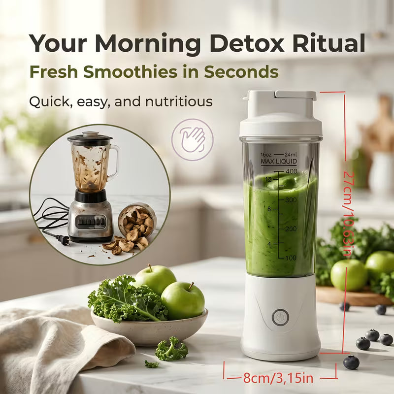 Portable Juicer Cup, Powerful Motor & Sharp Blade, Blends Fresh Fruits & Ice Cubes, USB Charging
