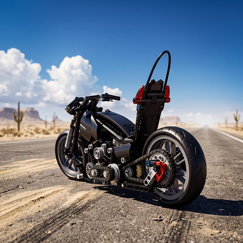 Black Retro Motorcycle Building Blocks