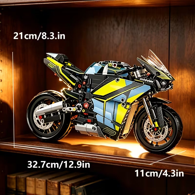 New Motorcycle Building Blocks, Mechanical Style Assembly Model, Cool Desktop Ornament, Birthday Gift for Boys/Youngsters