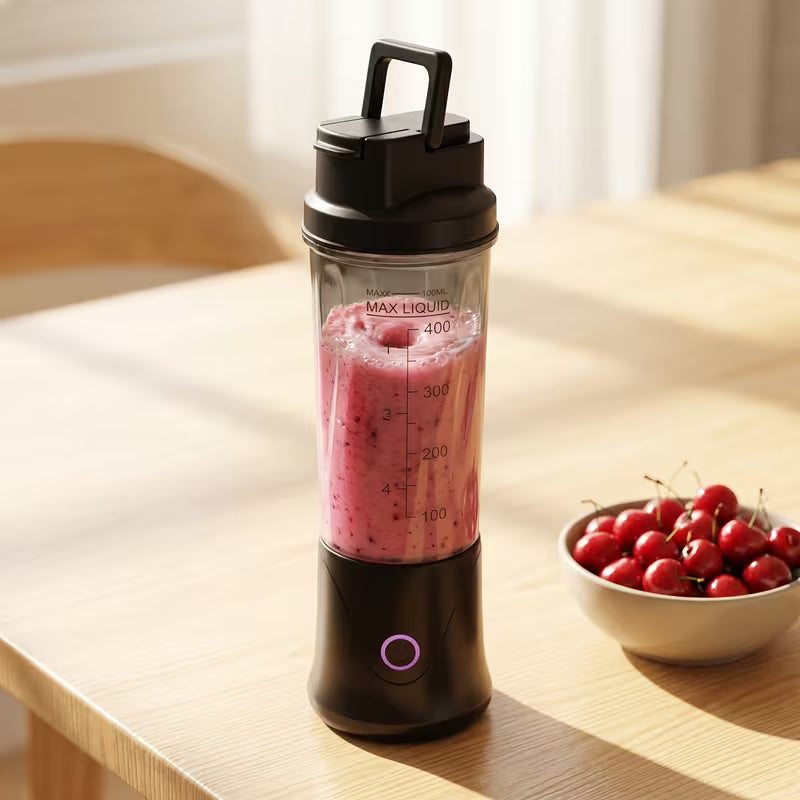 Portable Juicer Cup, Powerful Motor & Sharp Blade, Blends Fresh Fruits & Ice Cubes, USB Charging