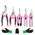 5pcs Pink Professional Pruning Scissors, Flower Cutting Gardening Shears, Stainless Steel Blades