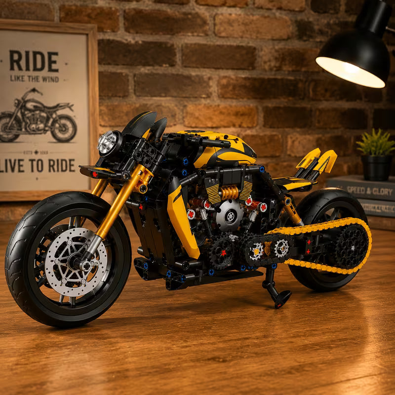 570+ PCS Black & Gold Retro Motorcycle Building Blocks