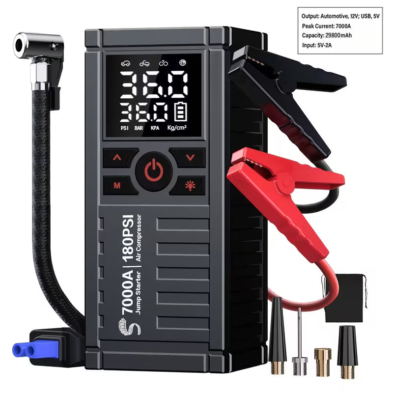 7000A Car Jump Starter Only Optional 7000A Jump Starter With Air Compressor, Jump Starter Para, Car Accessories Tools, LED Light,